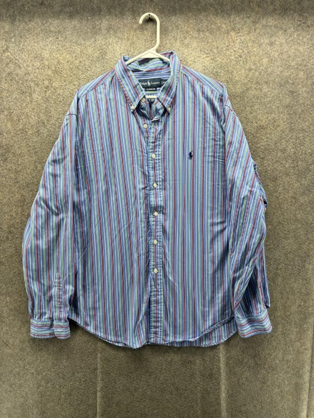 Ralph Lauren Shirt Men 2XL Blue Stripe Long Sleeve Button Up Classic Casual